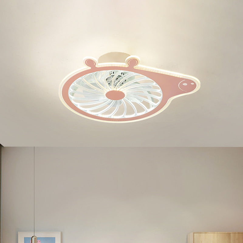 Cartoon Pig Children Room Hanging Fan Fixture Acrylic Simple LED Semi Flush Ceiling Lamp in Pink/Blue, 23.5" Long Clearhalo 'Ceiling Fans with Lights' 'Ceiling Fans' 'Kids Ceiling Fans' 'Kids' Lighting' 1650591
