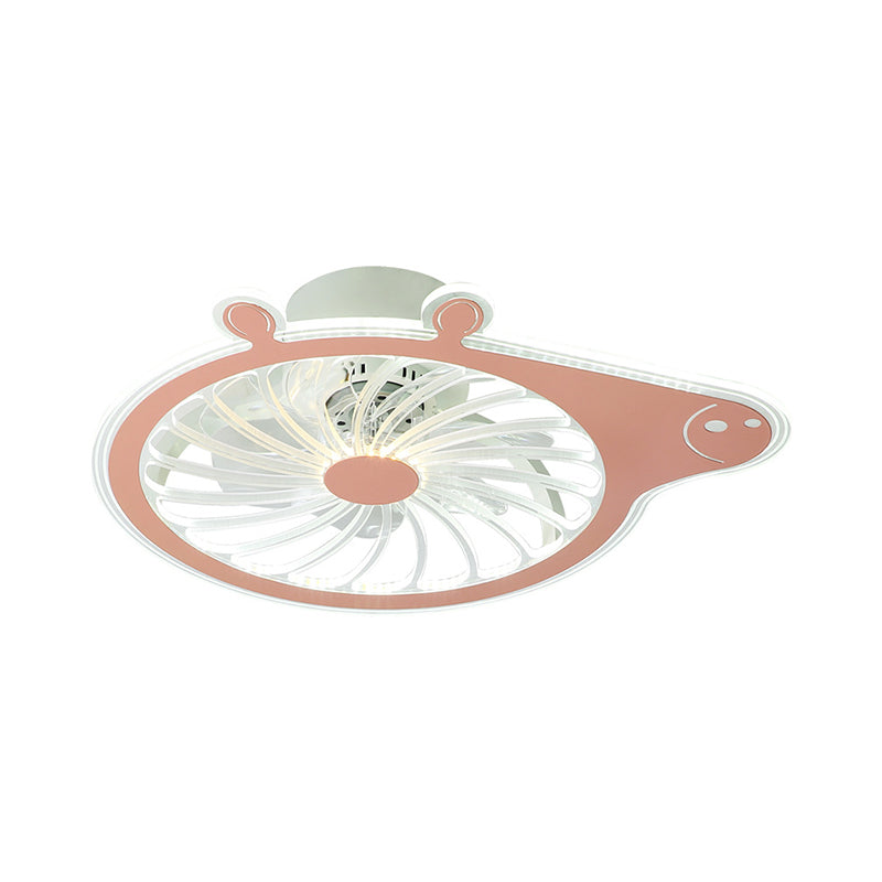 Cartoon Pig Children Room Hanging Fan Fixture Acrylic Simple LED Semi Flush Ceiling Lamp in Pink/Blue, 23.5" Long Clearhalo 'Ceiling Fans with Lights' 'Ceiling Fans' 'Kids Ceiling Fans' 'Kids' Lighting' 1650592