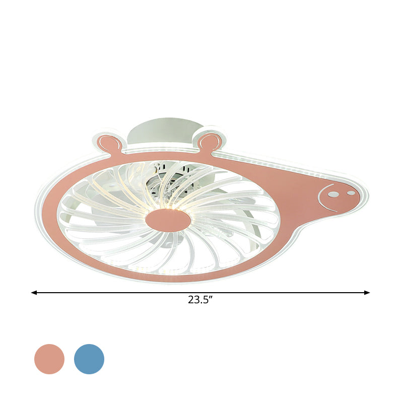 Cartoon Pig Children Room Hanging Fan Fixture Acrylic Simple LED Semi Flush Ceiling Lamp in Pink/Blue, 23.5" Long Clearhalo 'Ceiling Fans with Lights' 'Ceiling Fans' 'Kids Ceiling Fans' 'Kids' Lighting' 1650593