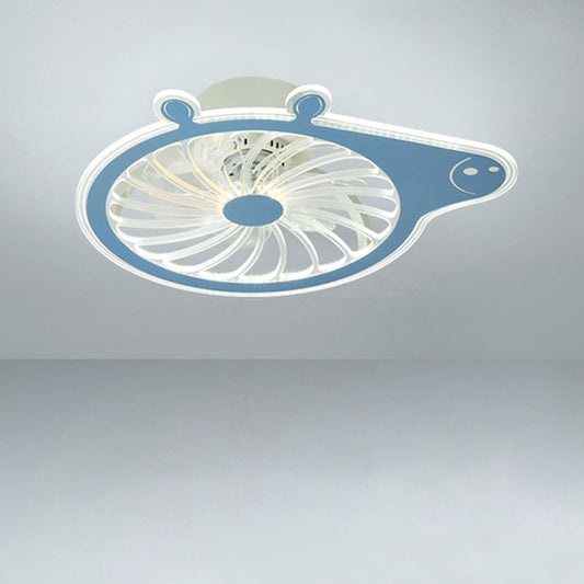 Cartoon Pig Children Room Hanging Fan Fixture Acrylic Simple LED Semi Flush Ceiling Lamp in Pink/Blue, 23.5" Long Blue Clearhalo 'Ceiling Fans with Lights' 'Ceiling Fans' 'Kids Ceiling Fans' 'Kids' Lighting' 1650594