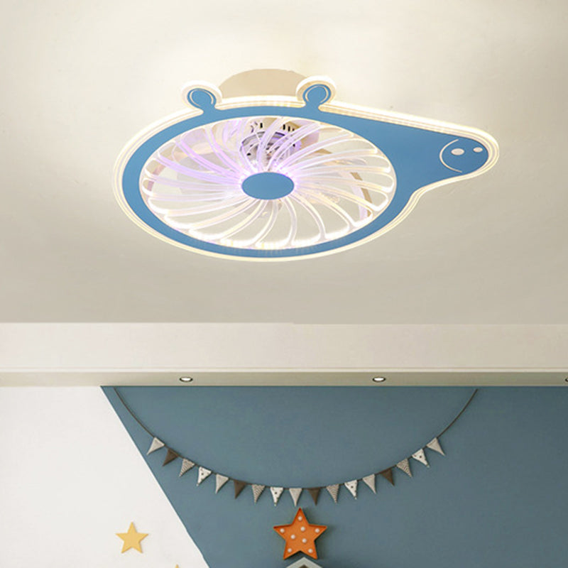 Cartoon Pig Children Room Hanging Fan Fixture Acrylic Simple LED Semi Flush Ceiling Lamp in Pink/Blue, 23.5" Long Clearhalo 'Ceiling Fans with Lights' 'Ceiling Fans' 'Kids Ceiling Fans' 'Kids' Lighting' 1650596
