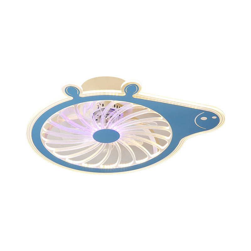 Cartoon Pig Children Room Hanging Fan Fixture Acrylic Simple LED Semi Flush Ceiling Lamp in Pink/Blue, 23.5" Long Clearhalo 'Ceiling Fans with Lights' 'Ceiling Fans' 'Kids Ceiling Fans' 'Kids' Lighting' 1650597