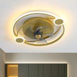 19.5" Width Hoop 5 Blades Semi Flush Light Modernist Metallic LED Hanging Fan Light in Gold Gold Clearhalo 'Ceiling Fans with Lights' 'Ceiling Fans' 'Kids Ceiling Fans' 'Kids' Lighting' 1650598