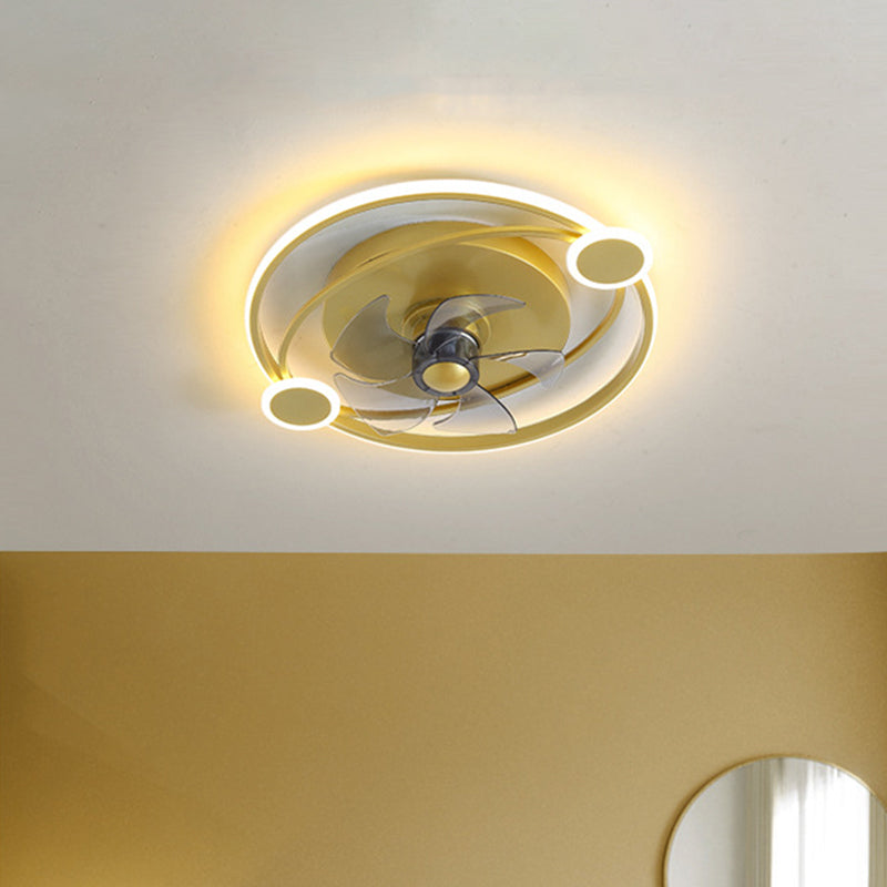 19.5" Width Hoop 5 Blades Semi Flush Light Modernist Metallic LED Hanging Fan Light in Gold Clearhalo 'Ceiling Fans with Lights' 'Ceiling Fans' 'Kids Ceiling Fans' 'Kids' Lighting' 1650599
