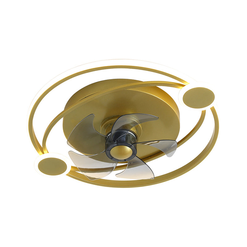 19.5" Width Hoop 5 Blades Semi Flush Light Modernist Metallic LED Hanging Fan Light in Gold Clearhalo 'Ceiling Fans with Lights' 'Ceiling Fans' 'Kids Ceiling Fans' 'Kids' Lighting' 1650600