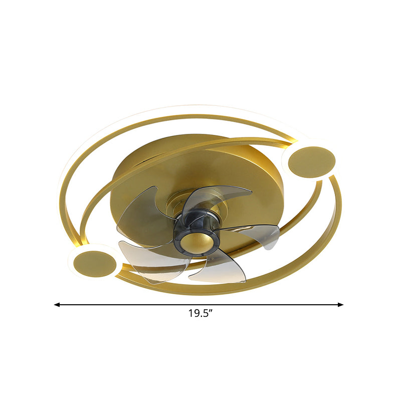 19.5" Width Hoop 5 Blades Semi Flush Light Modernist Metallic LED Hanging Fan Light in Gold Clearhalo 'Ceiling Fans with Lights' 'Ceiling Fans' 'Kids Ceiling Fans' 'Kids' Lighting' 1650601