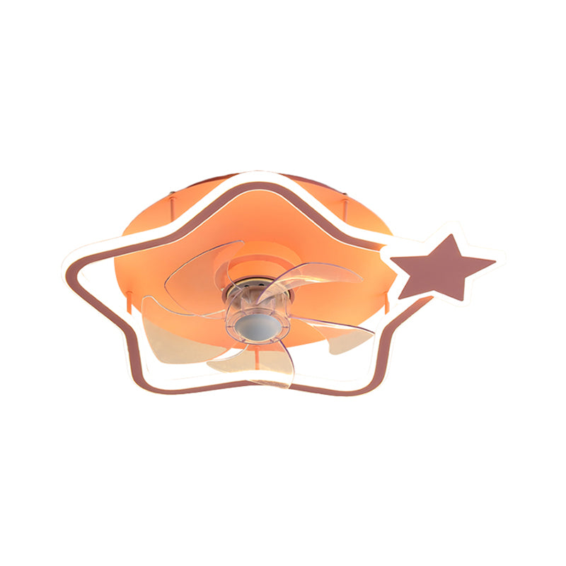 5-Blade Round/Star Shape Kid Room Pendant Fan Light Acrylic LED Contemporar Semi Flush Mount Lamp, 18 Inch Dia Clearhalo 'Ceiling Fans with Lights' 'Ceiling Fans' 'Kids Ceiling Fans' 'Kids' Lighting' 1650604