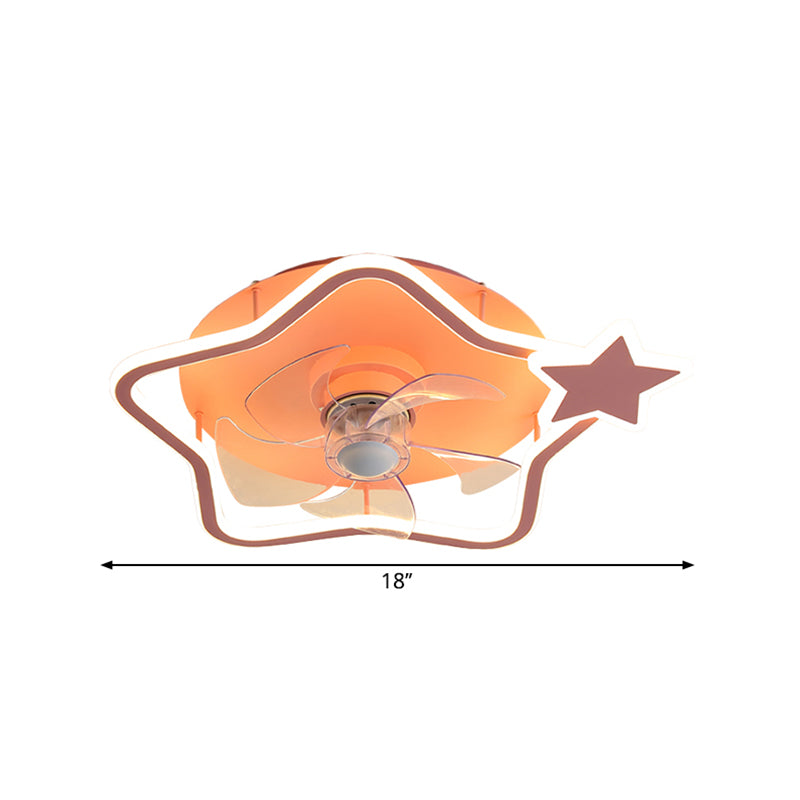 5-Blade Round/Star Shape Kid Room Pendant Fan Light Acrylic LED Contemporar Semi Flush Mount Lamp, 18 Inch Dia Clearhalo 'Ceiling Fans with Lights' 'Ceiling Fans' 'Kids Ceiling Fans' 'Kids' Lighting' 1650605