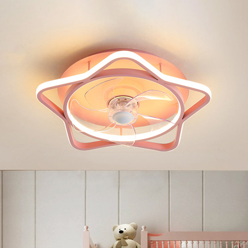5-Blade Round/Star Shape Kid Room Pendant Fan Light Acrylic LED Contemporar Semi Flush Mount Lamp, 18 Inch Dia Clearhalo 'Ceiling Fans with Lights' 'Ceiling Fans' 'Kids Ceiling Fans' 'Kids' Lighting' 1650608