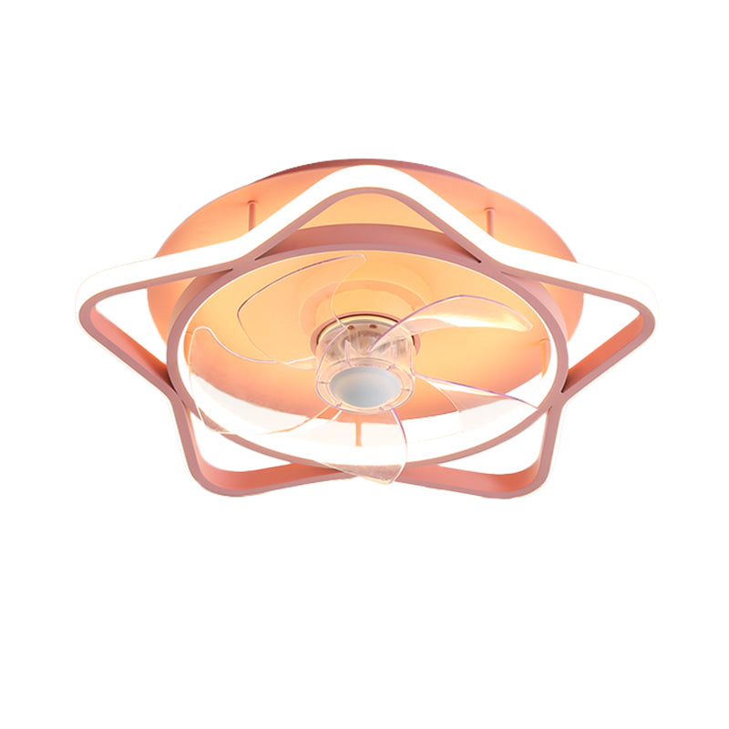 5-Blade Round/Star Shape Kid Room Pendant Fan Light Acrylic LED Contemporar Semi Flush Mount Lamp, 18 Inch Dia Clearhalo 'Ceiling Fans with Lights' 'Ceiling Fans' 'Kids Ceiling Fans' 'Kids' Lighting' 1650609