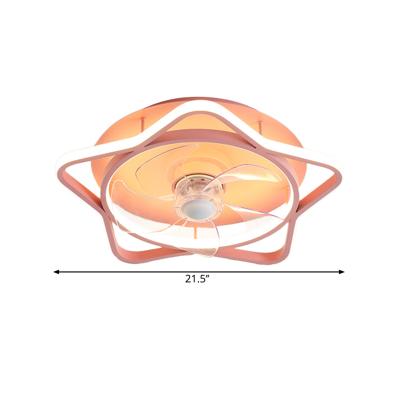 5-Blade Round/Star Shape Kid Room Pendant Fan Light Acrylic LED Contemporar Semi Flush Mount Lamp, 18 Inch Dia Clearhalo 'Ceiling Fans with Lights' 'Ceiling Fans' 'Kids Ceiling Fans' 'Kids' Lighting' 1650610