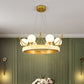 Modern Crown Shape Suspension Lamp Metal 6 Lights Girl Room LED Ceiling Chandelier in Gold with Orb Cream Glass Shade Clearhalo 'Ceiling Lights' 'Chandeliers' Lighting' options 1650619