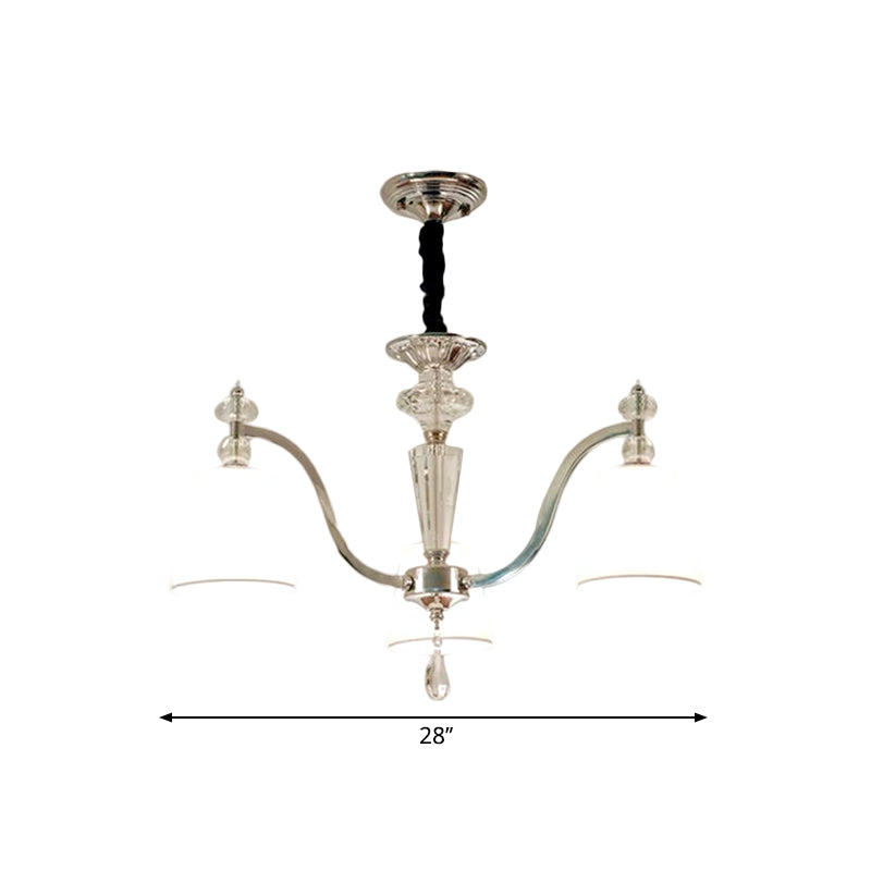 Conic Chandelier Light Fixture Modern Fabric 3/6 Heads Chrome Suspension Pendant with Crystal Drop Clearhalo 'Ceiling Lights' 'Chandeliers' 'Modern Chandeliers' 'Modern' Lighting' 1650650