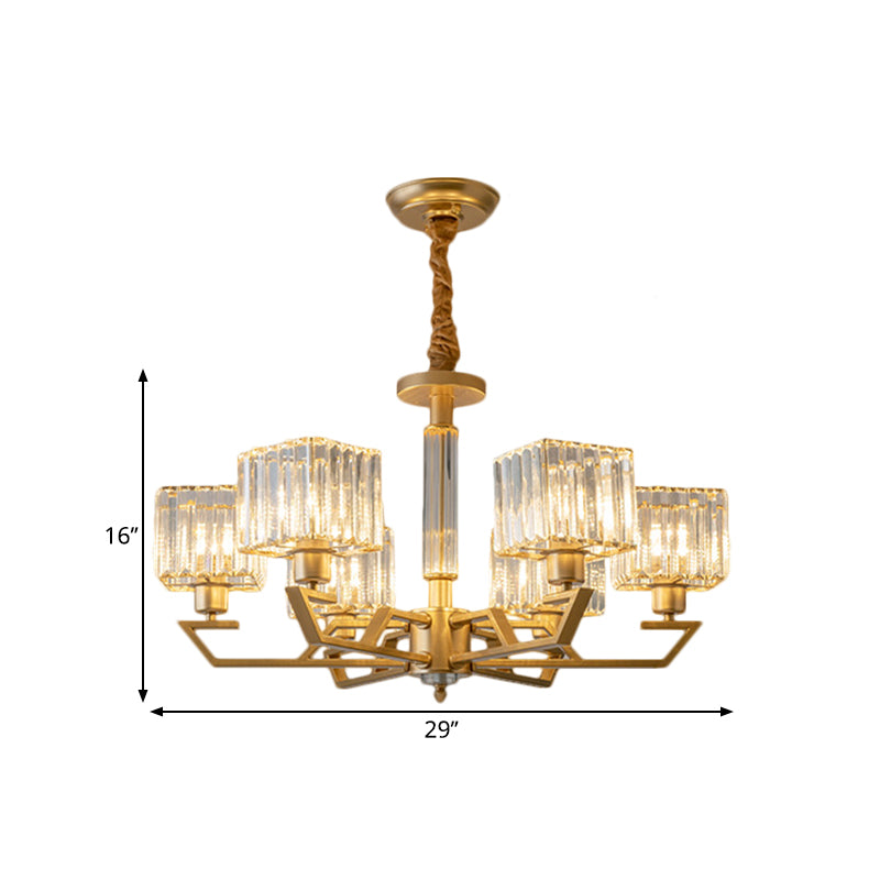 Clear Crystal Prisms Cubic Chandelier Minimalism 3/6-Light Gold Suspended Lighting Fixture Clearhalo 'Ceiling Lights' 'Chandeliers' 'Modern Chandeliers' 'Modern' Lighting' 1650678