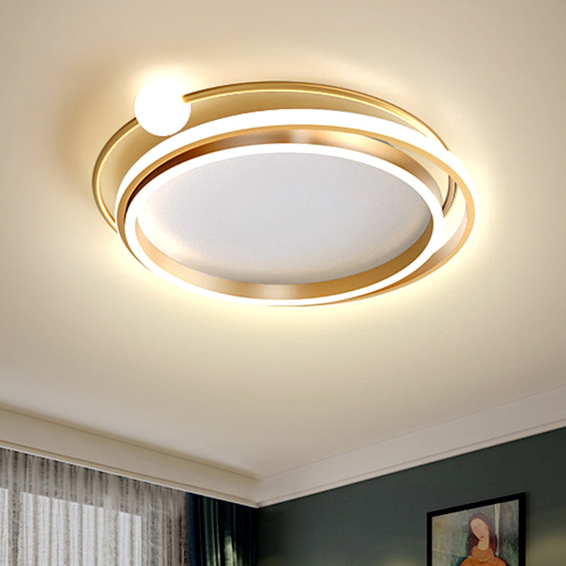 Metallic Overlap Circle Ceiling Flush Minimalism 20.5"/24.5" Wide LED Gold Flush Mount, Warm/White Light - Gold - Clearhalo - 'Ceiling Lights' - 'Close To Ceiling Lights' - 'Close to ceiling' - 'Flush mount' - Lighting' - 1650702