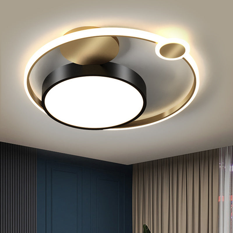Black Round Flush Lamp Nordic Style LED Iron Ceiling Lighting for Bedroom in Warm/White/3 Color Light - Black - Clearhalo - 'Ceiling Lights' - 'Close To Ceiling Lights' - 'Close to ceiling' - 'Flush mount' - Lighting' - 1650707