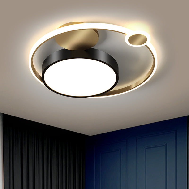 Black Round Flush Lamp Nordic Style LED Iron Ceiling Lighting for Bedroom in Warm/White/3 Color Light - Clearhalo - 'Ceiling Lights' - 'Close To Ceiling Lights' - 'Close to ceiling' - 'Flush mount' - Lighting' - 1650708