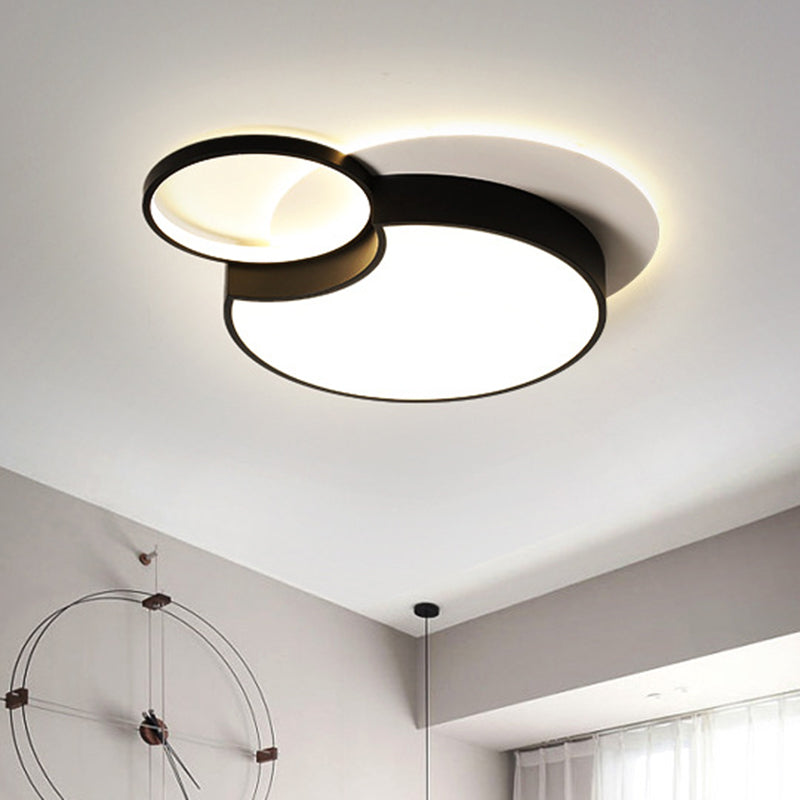 19"/23.5" W Nordic 2-Round Flush Lamp Metallic LED Bedroom Ceiling Mounted Fixture in Black, Warm/White Light Clearhalo 'Ceiling Lights' 'Close To Ceiling Lights' 'Close to ceiling' 'Flush mount' Lighting' 1650712