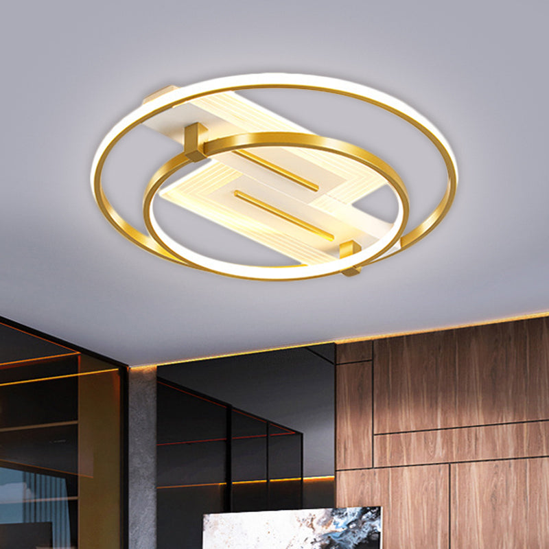 Metal Dual Ring Ceiling Lighting Simplicity 18"/21.5" Wide LED Gold Flush Mount Lamp in Warm/White Light - Gold - Clearhalo - 'Ceiling Lights' - 'Close To Ceiling Lights' - 'Close to ceiling' - 'Flush mount' - Lighting' - 1650716