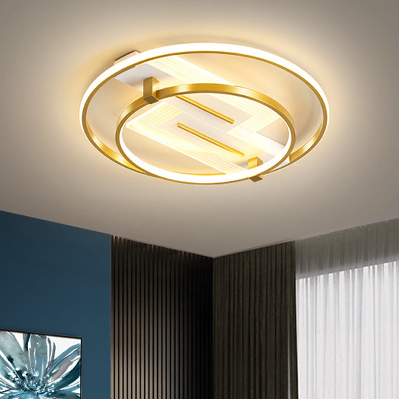 Metal Dual Ring Ceiling Lighting Simplicity 18"/21.5" Wide LED Gold Flush Mount Lamp in Warm/White Light - Clearhalo - 'Ceiling Lights' - 'Close To Ceiling Lights' - 'Close to ceiling' - 'Flush mount' - Lighting' - 1650717