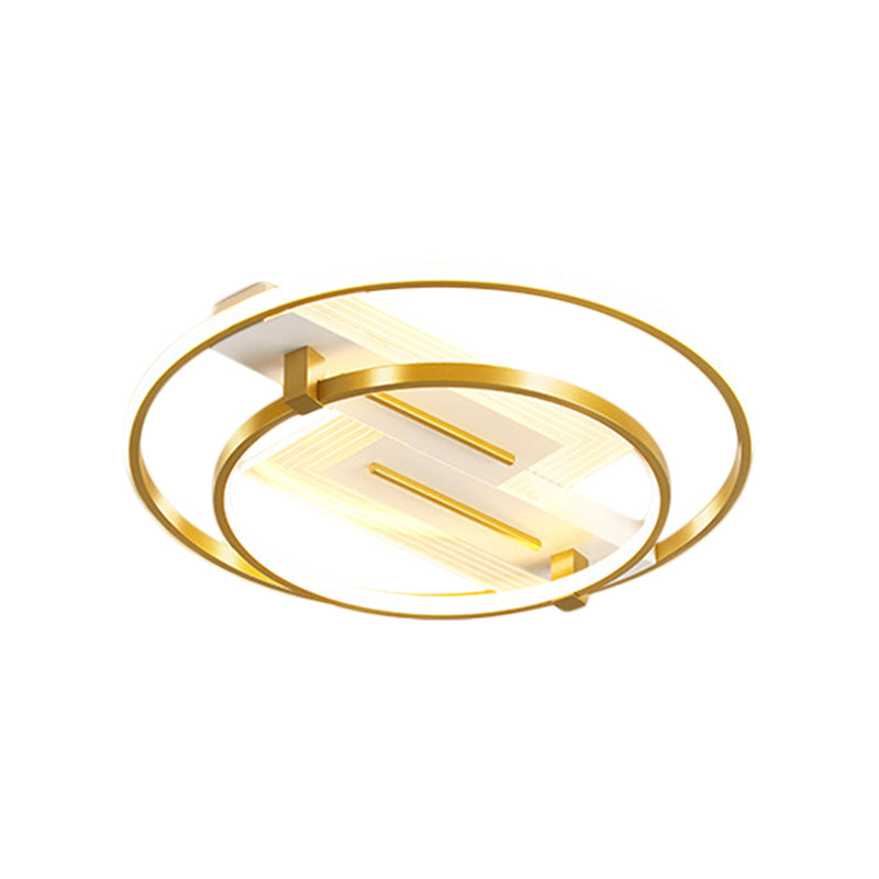 Metal Dual Ring Ceiling Lighting Simplicity 18"/21.5" Wide LED Gold Flush Mount Lamp in Warm/White Light - Clearhalo - 'Ceiling Lights' - 'Close To Ceiling Lights' - 'Close to ceiling' - 'Flush mount' - Lighting' - 1650718