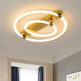 Iron Rings and Oblong Flush Lamp Contemporary 16"/19.5" W LED Gold Ceiling Fixture in Warm/White Light