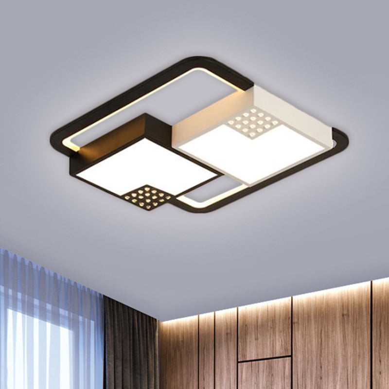 Black Square Ceiling Flush Nordic Style LED Acrylic Flush Mount Fixture in Warm/White Light, 16"/19.5" Wide - Black - Clearhalo - 'Ceiling Lights' - 'Close To Ceiling Lights' - 'Close to ceiling' - 'Flush mount' - Lighting' - 1650726