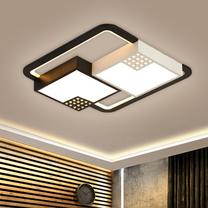 Black Square Ceiling Flush Nordic Style LED Acrylic Flush Mount Fixture in Warm/White Light, 16"/19.5" Wide - Clearhalo - 'Ceiling Lights' - 'Close To Ceiling Lights' - 'Close to ceiling' - 'Flush mount' - Lighting' - 1650727
