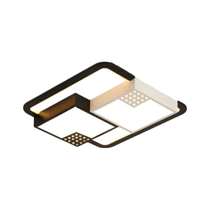 Black Square Ceiling Flush Nordic Style LED Acrylic Flush Mount Fixture in Warm/White Light, 16"/19.5" Wide - Clearhalo - 'Ceiling Lights' - 'Close To Ceiling Lights' - 'Close to ceiling' - 'Flush mount' - Lighting' - 1650728
