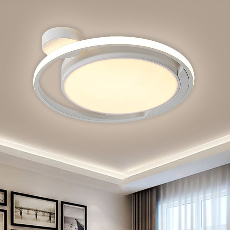 Acrylic Drum and Ring Ceiling Flush Modernist Black/White LED Flush Mount Lighting in Warm/White Light, 18"/21.5" Width Clearhalo 'Ceiling Lights' 'Close To Ceiling Lights' 'Close to ceiling' 'Flush mount' Lighting' 1650737