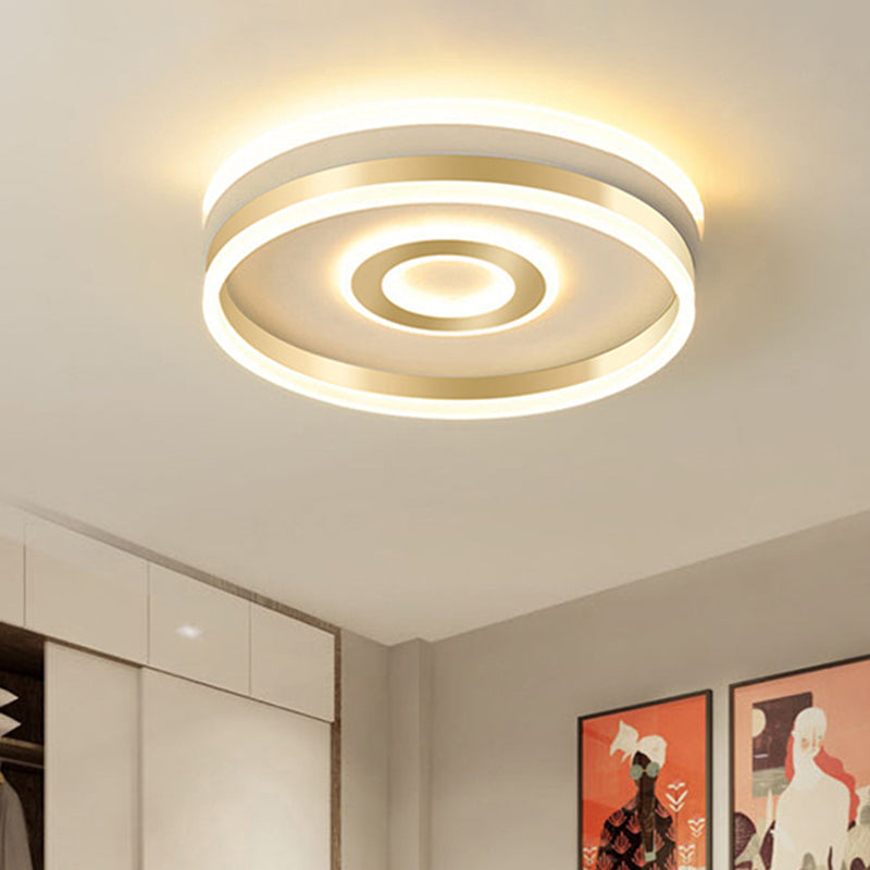 Metallic Hoop Shape Flush Mount Lamp Simplicity LED Gold Ceiling Lighting in Warm/White Light, 16"/19.5" Wide - Gold - Clearhalo - 'Ceiling Lights' - 'Close To Ceiling Lights' - 'Close to ceiling' - 'Flush mount' - Lighting' - 1650740