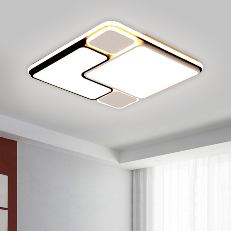 Modern 18"/21.5" Wide LED Flush Lamp White Splicing Square Ceiling Mount Fixture with Metallic Shade, Warm/White Light - White - Clearhalo - 'Ceiling Lights' - 'Close To Ceiling Lights' - 'Close to ceiling' - 'Flush mount' - Lighting' - 1650745