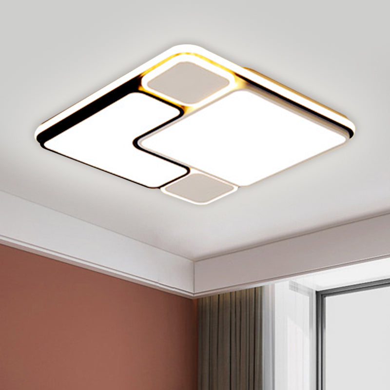 Modern 18"/21.5" Wide LED Flush Lamp White Splicing Square Ceiling Mount Fixture with Metallic Shade, Warm/White Light - Clearhalo - 'Ceiling Lights' - 'Close To Ceiling Lights' - 'Close to ceiling' - 'Flush mount' - Lighting' - 1650746
