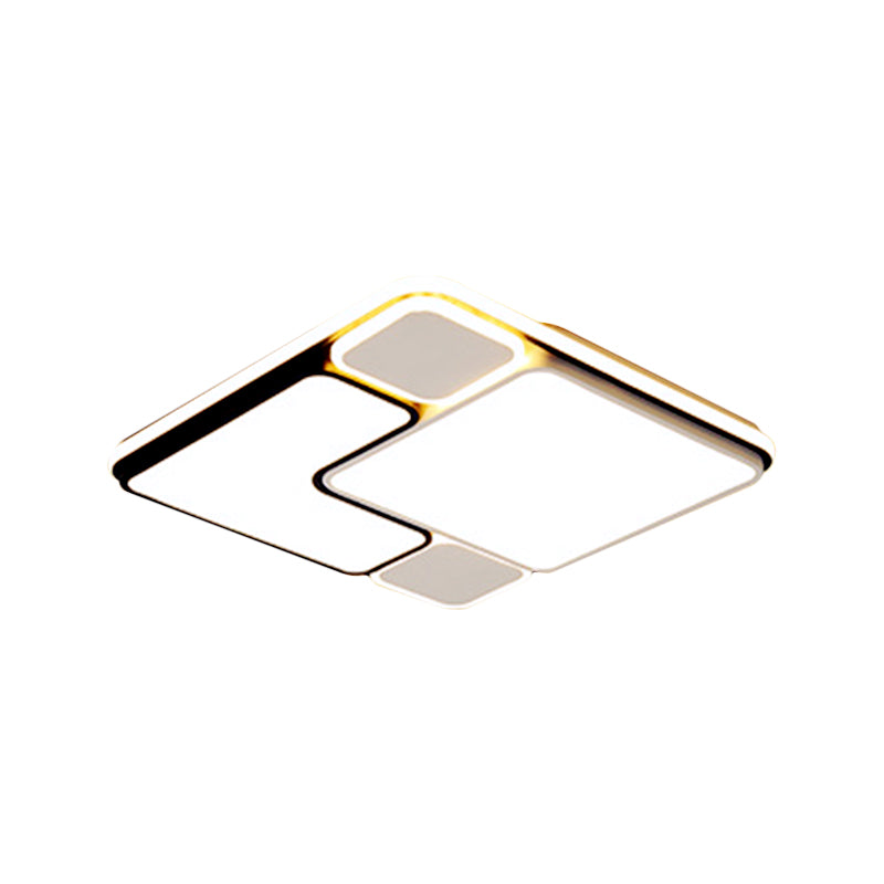 Modern 18"/21.5" Wide LED Flush Lamp White Splicing Square Ceiling Mount Fixture with Metallic Shade, Warm/White Light - Clearhalo - 'Ceiling Lights' - 'Close To Ceiling Lights' - 'Close to ceiling' - 'Flush mount' - Lighting' - 1650747