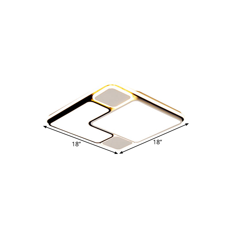 Modern 18"/21.5" Wide LED Flush Lamp White Splicing Square Ceiling Mount Fixture with Metallic Shade, Warm/White Light - Clearhalo - 'Ceiling Lights' - 'Close To Ceiling Lights' - 'Close to ceiling' - 'Flush mount' - Lighting' - 1650748