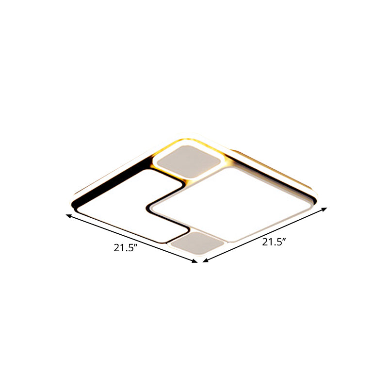Modern 18"/21.5" Wide LED Flush Lamp White Splicing Square Ceiling Mount Fixture with Metallic Shade, Warm/White Light - Clearhalo - 'Ceiling Lights' - 'Close To Ceiling Lights' - 'Close to ceiling' - 'Flush mount' - Lighting' - 1650749