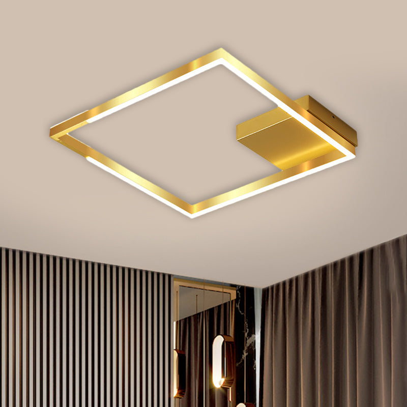 Squared Cage Flush Light Fixture Contemporary Metallic 16"/19.5" Wide LED Gold Ceiling Mounted Lighting (The customization will be 7 days) Clearhalo 'Ceiling Lights' 'Close To Ceiling Lights' 'Close to ceiling' 'Flush mount' Lighting' 1650751