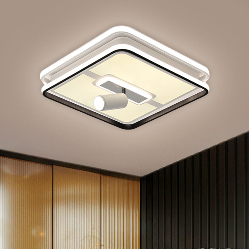 Black Square Panel Flush Lighting Minimalism 19.5"/23.5" Wide LED Iron Ceiling Lamp Fixture, Warm/White Light - Clearhalo - 'Ceiling Lights' - 'Close To Ceiling Lights' - 'Close to ceiling' - 'Flush mount' - Lighting' - 1650762