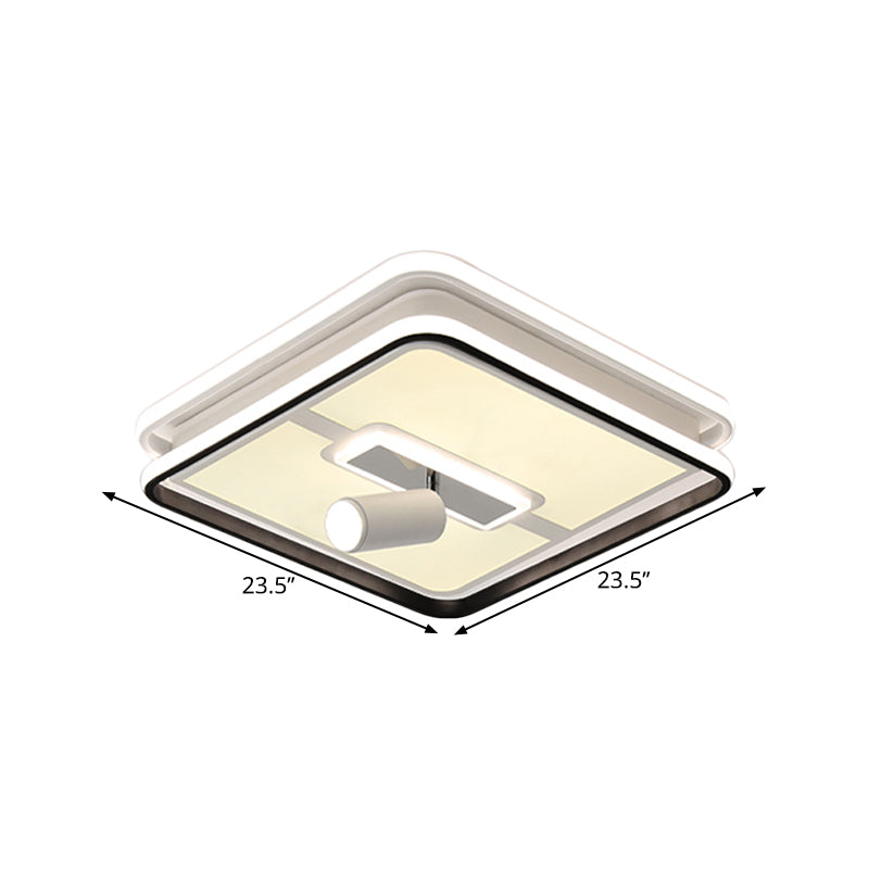 Black Square Panel Flush Lighting Minimalism 19.5"/23.5" Wide LED Iron Ceiling Lamp Fixture, Warm/White Light - Clearhalo - 'Ceiling Lights' - 'Close To Ceiling Lights' - 'Close to ceiling' - 'Flush mount' - Lighting' - 1650765