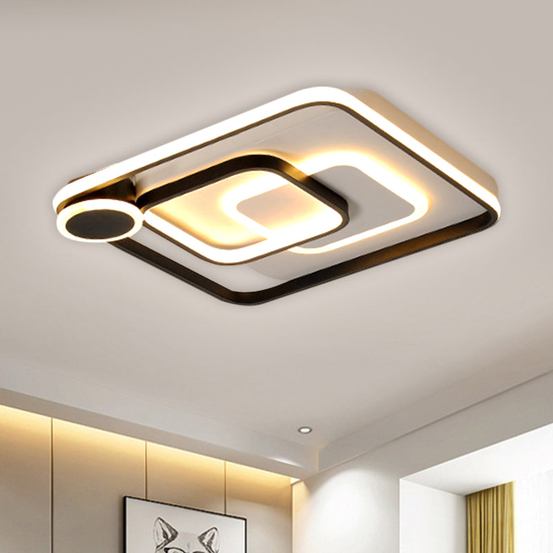 Acrylic Square Flush Mount Lamp Nordic Style Black/White LED Ceiling Lighting in Warm/White Light, 18"/21.5" Wide Clearhalo 'Ceiling Lights' 'Close To Ceiling Lights' 'Close to ceiling' 'Flush mount' Lighting' 1650767