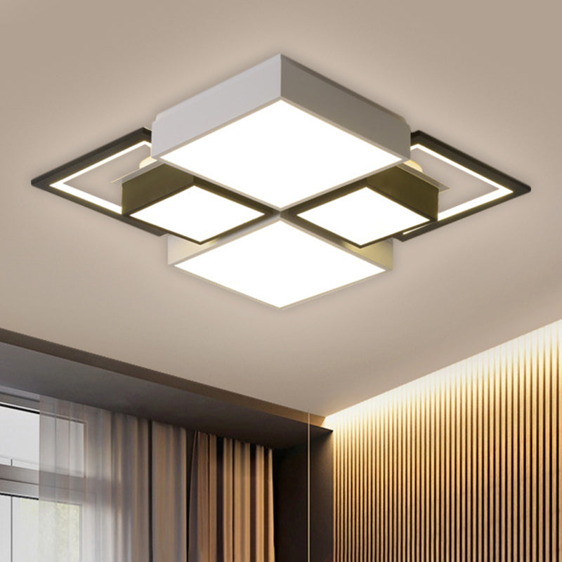 Black Integrated Square Ceiling Lamp Modernist 18"/23.5" Wide LED Acrylic Flush Mount Fixture in Warm/White Light - Clearhalo - 'Ceiling Lights' - 'Close To Ceiling Lights' - 'Close to ceiling' - 'Flush mount' - Lighting' - 1650780