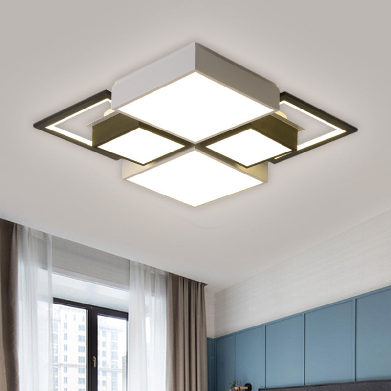 Black Integrated Square Ceiling Lamp Modernist 18"/23.5" Wide LED Acrylic Flush Mount Fixture in Warm/White Light - Clearhalo - 'Ceiling Lights' - 'Close To Ceiling Lights' - 'Close to ceiling' - 'Flush mount' - Lighting' - 1650781