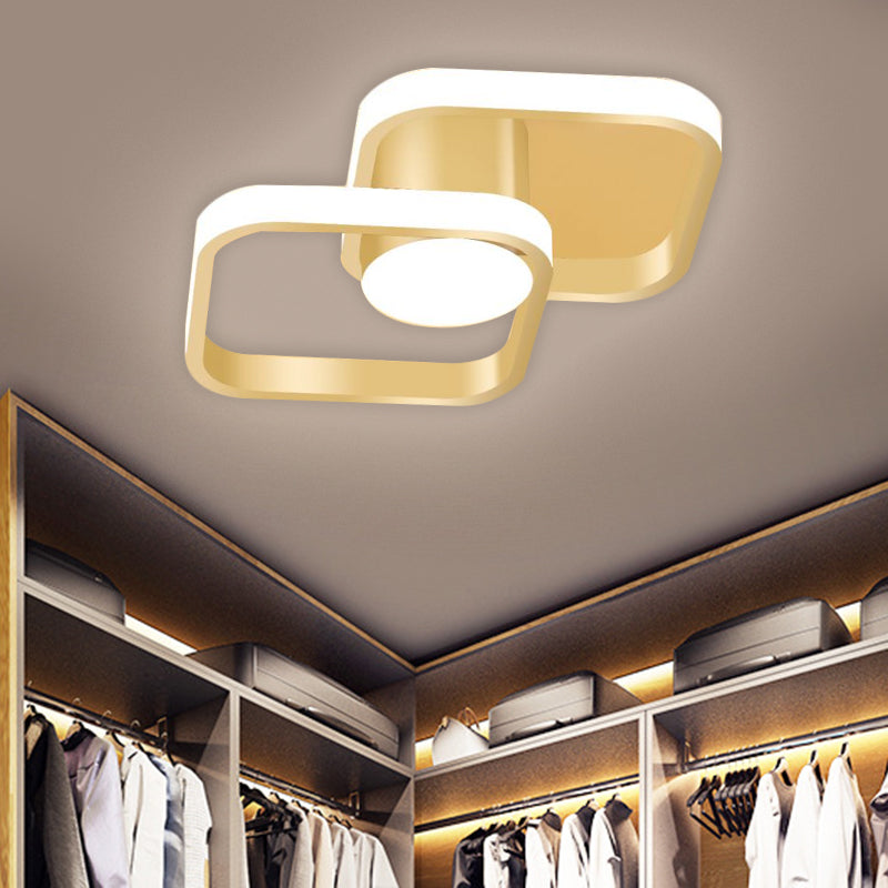 Metal Squared Frame Ceiling Lighting Simplicity LED Gold Flush Mount Fixture in Warm/White Light - Gold - Clearhalo - 'Ceiling Lights' - 'Close To Ceiling Lights' - 'Close to ceiling' - 'Flush mount' - Lighting' - 1650784