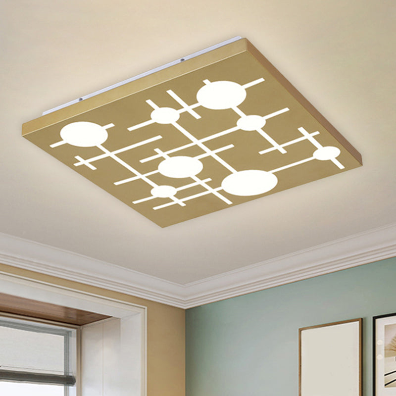 Gold Patterned Square Flush Mount Simple LED Acrylic Ceiling Lighting for Bedroom, Warm/White Light