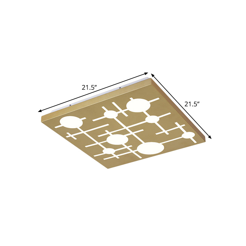 Gold Patterned Square Flush Mount Simple LED Acrylic Ceiling Lighting for Bedroom, Warm/White Light