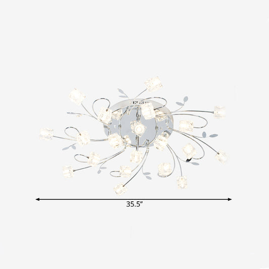 Chrome Cube Semi Flush Mount Modern 11/20-Light Hand-Cut Crystal Ceiling Lamp with Metal Leaf Deco Clearhalo 'Ceiling Lights' 'Close To Ceiling Lights' 'Close to ceiling' 'Semi-flushmount' Lighting' 1650828