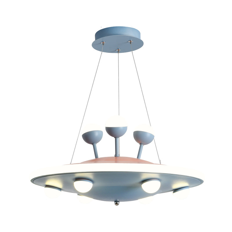 Cartoon UFO Ceiling Chandelier Metal LED Kids Bedroom Pendant Light with Round Canopy in Pink/Blue Clearhalo 'Ceiling Lights' 'Chandeliers' Lighting' options 1650870