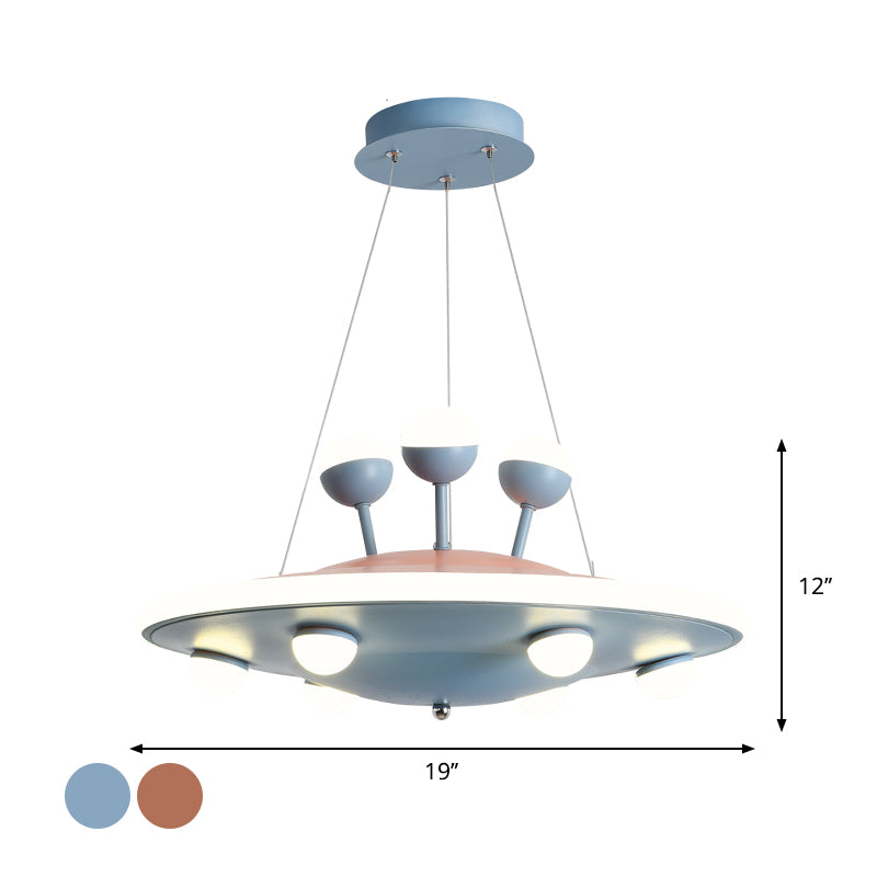 Cartoon UFO Ceiling Chandelier Metal LED Kids Bedroom Pendant Light with Round Canopy in Pink/Blue Clearhalo 'Ceiling Lights' 'Chandeliers' Lighting' options 1650871