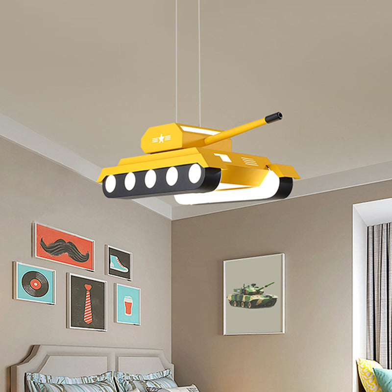 Yellow/Blue Tank Pendant Lighting Cartoon LED Acrylic Chandelier Light in Warm/White Light for Boys Bedroom Clearhalo 'Ceiling Lights' 'Chandeliers' Lighting' options 1650881