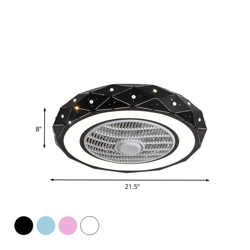 21.5" Width Drum Ceiling Fan Light Kids Metallic LED White/Black/Pink Semi Flush Mounted Lighting for Bedroom Clearhalo 'Ceiling Fans with Lights' 'Ceiling Fans' 'Modern Ceiling Fans' 'Modern' Lighting' 1650903